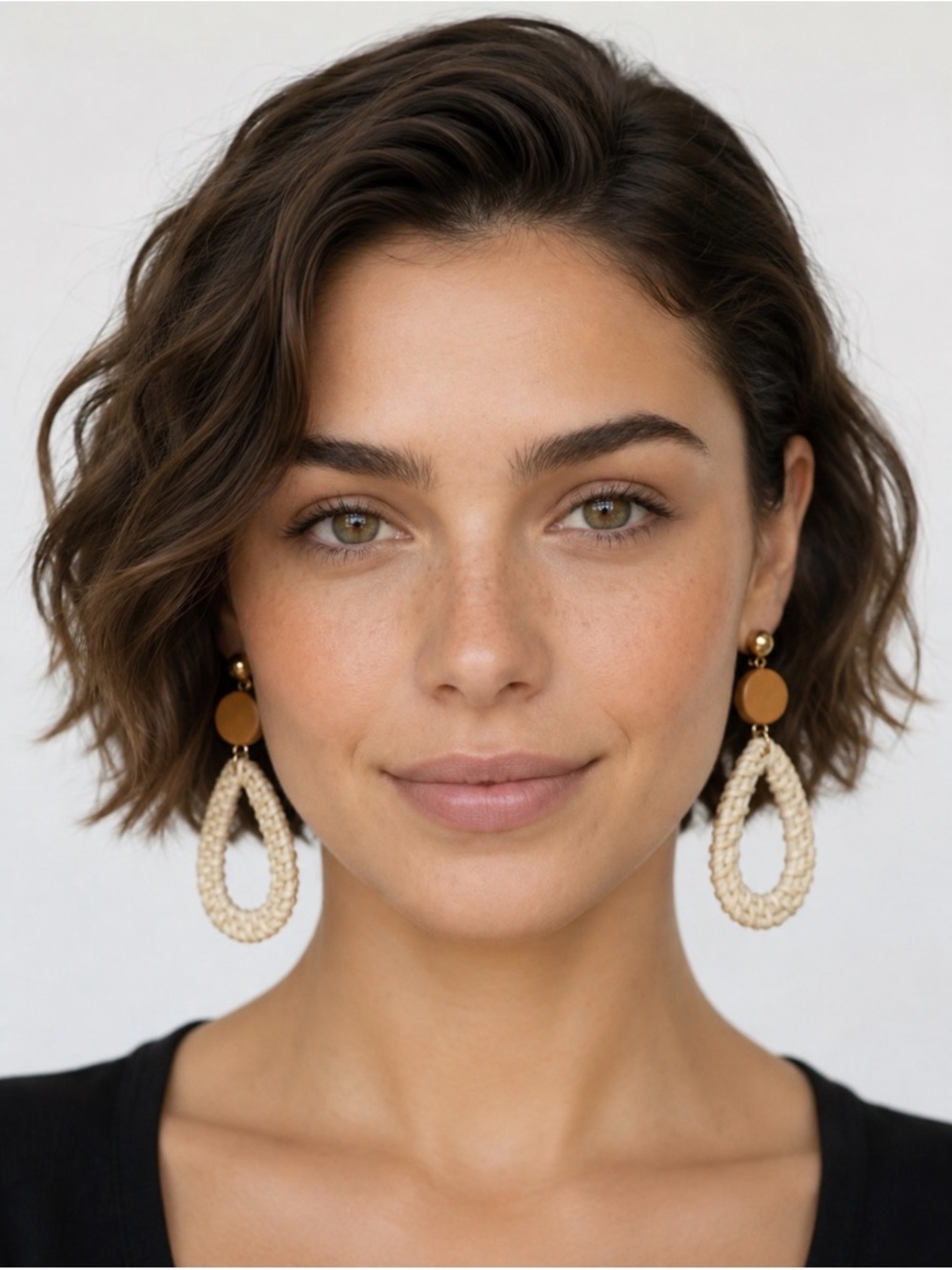 Boho Woven Teardrop Dangle Earrings in Natural and Gold